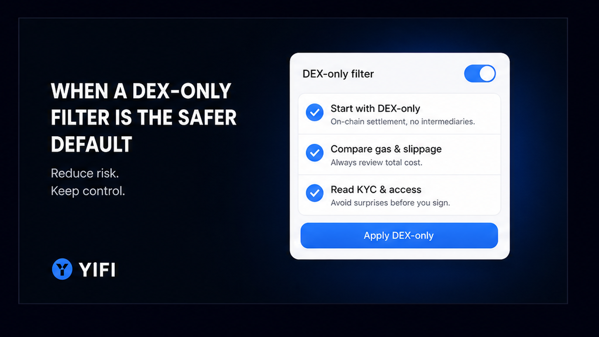 YiFi checklist card for turning on a DEX-only filter as the safer default