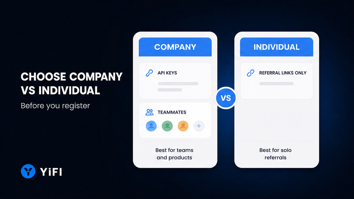 Company versus Individual comparison cards for YiFi Partner Portal signup