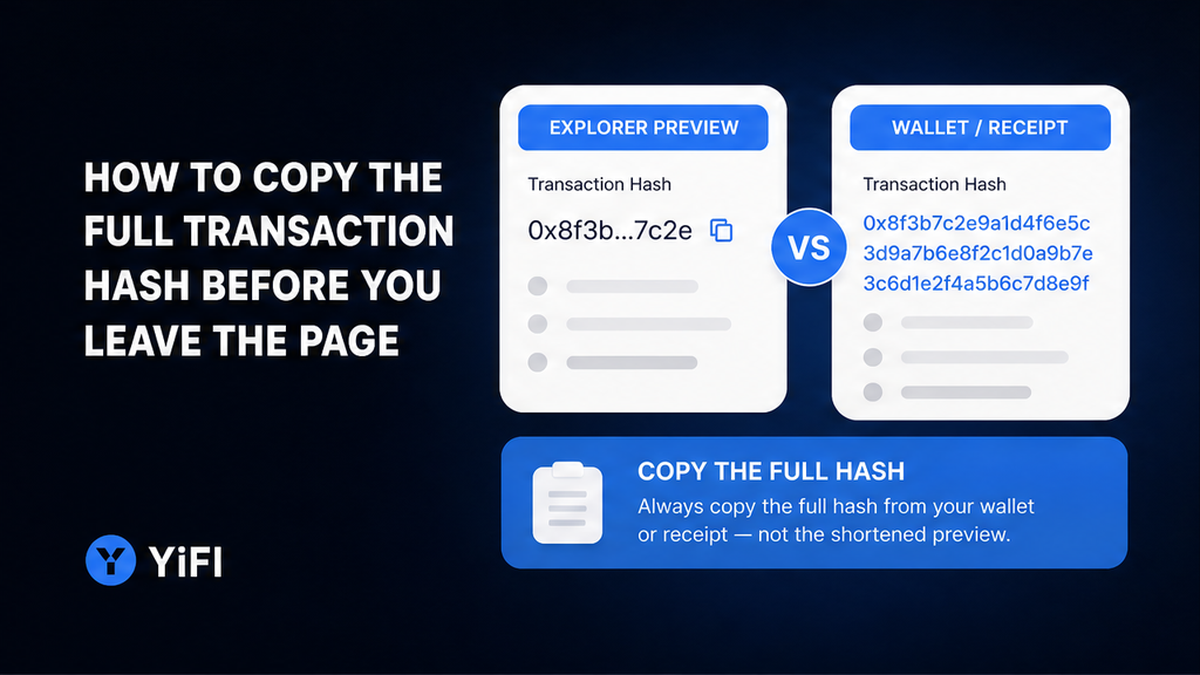 Comparison UI: truncated hash versus full transaction hash from wallet receipt
