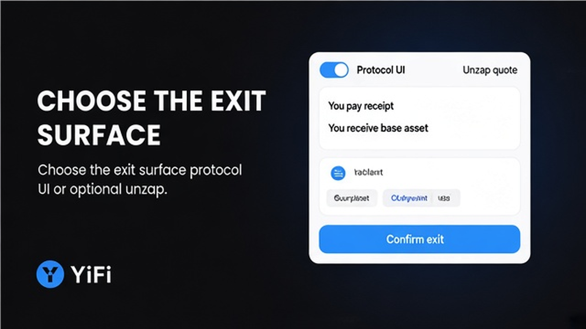 Exit surface widget comparing protocol UI withdraw versus optional unzap quote