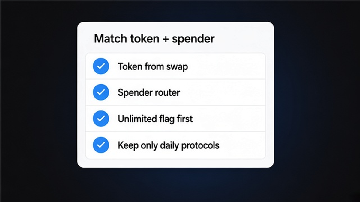 Checklist board: match token and spender to the finished DeFi swap before revoke